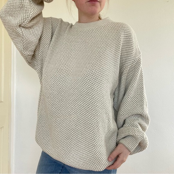 Field & Stream Vintage 100% Cotton Light Beige Textured Crewneck Sweater - Picture 6 of 9